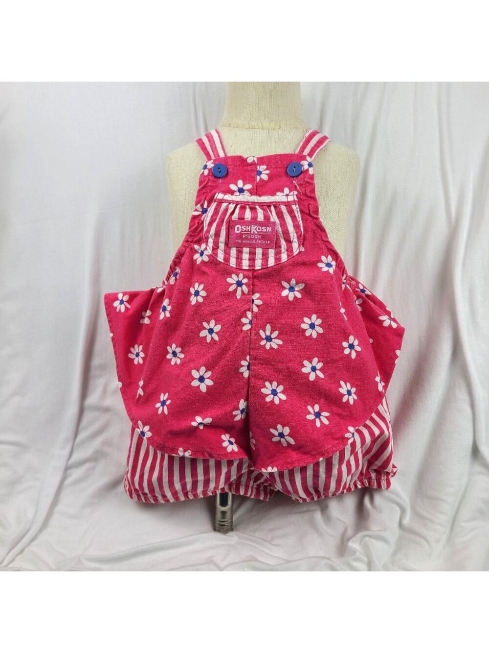 OshKosh Baby B'Gosh Pink Stripe Flowers Bubble Romper 2T Vestbak USA Vintage